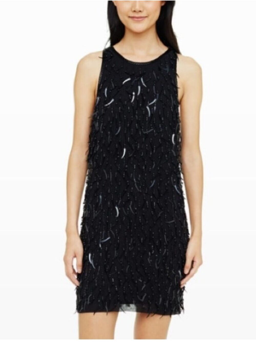 Club Monaco Black Beaded Fringe Mini Dress